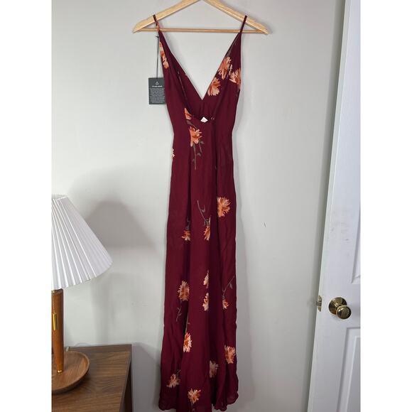 NWT Reformation Renee Auburn Floral Print High Slit Maxi Dress Burgundy Sz Small - Picture 9 of 10
